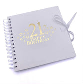 21st Birthday White Scrapbook, Guest Book Or Photo Album with Gold Script
